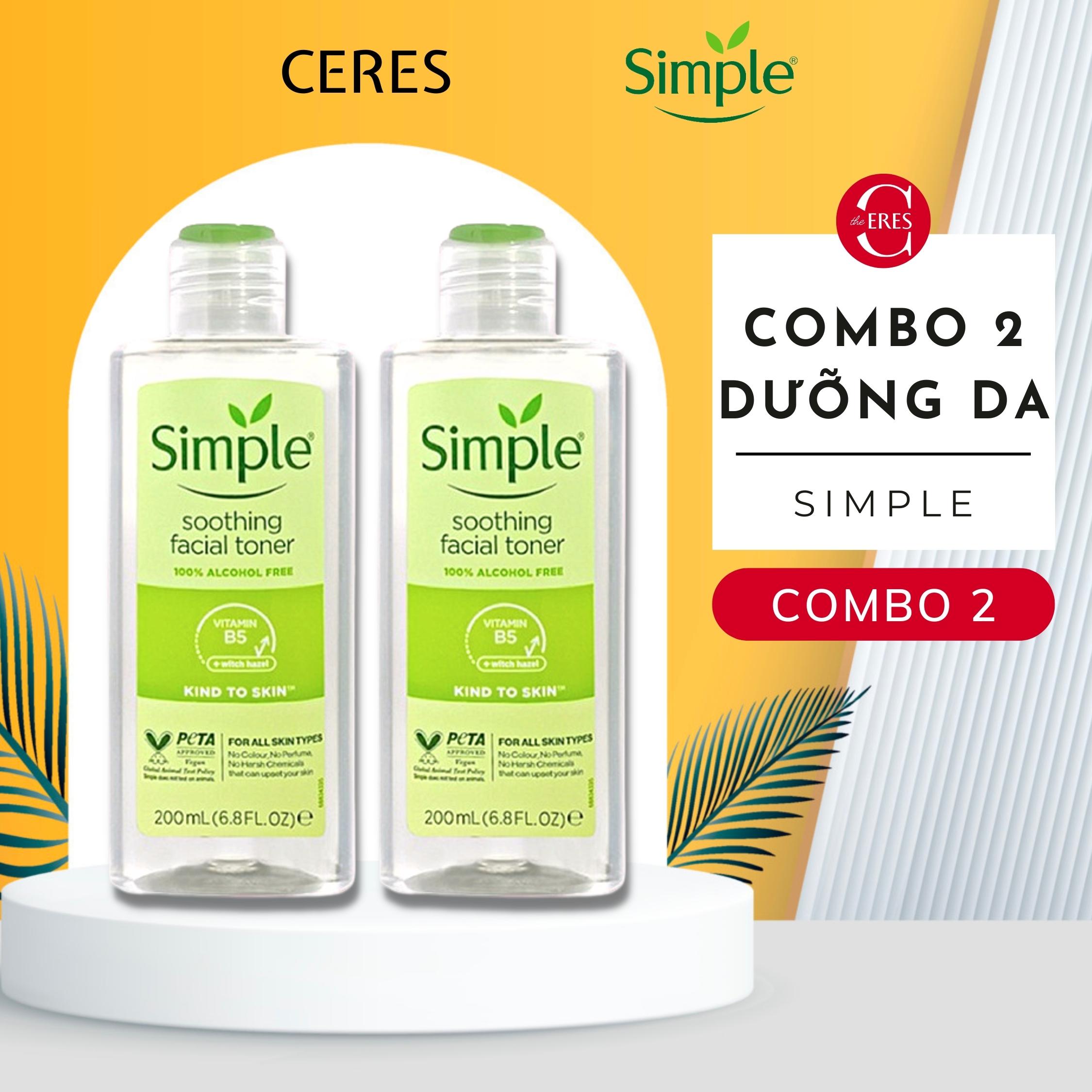 Combo 2 Toner Simple Kind To Skin Soothing Facial Nước Hoa Hồng Cân Bằng Da Dịu Nhẹ 200ml/Chai