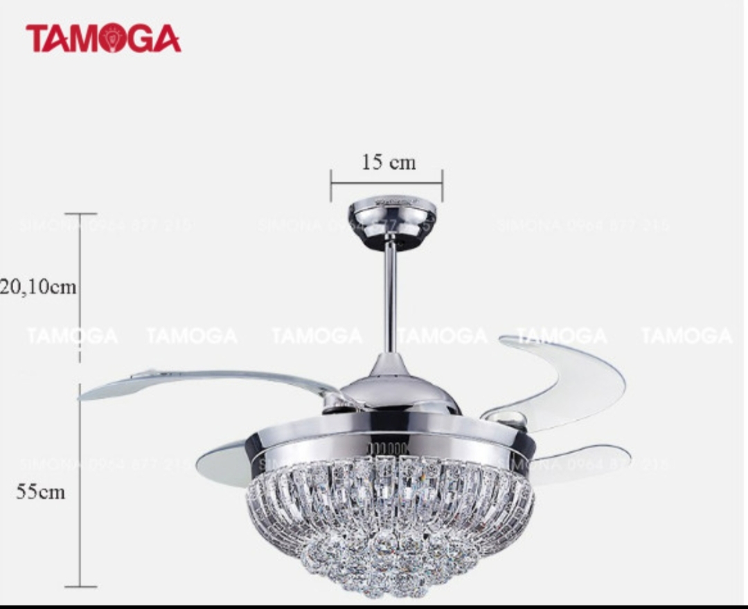 Quạt trần đèn phòng khách pha lê TAMOGA MRTHIR 8049 + Tặng kèm khiển cao cấp