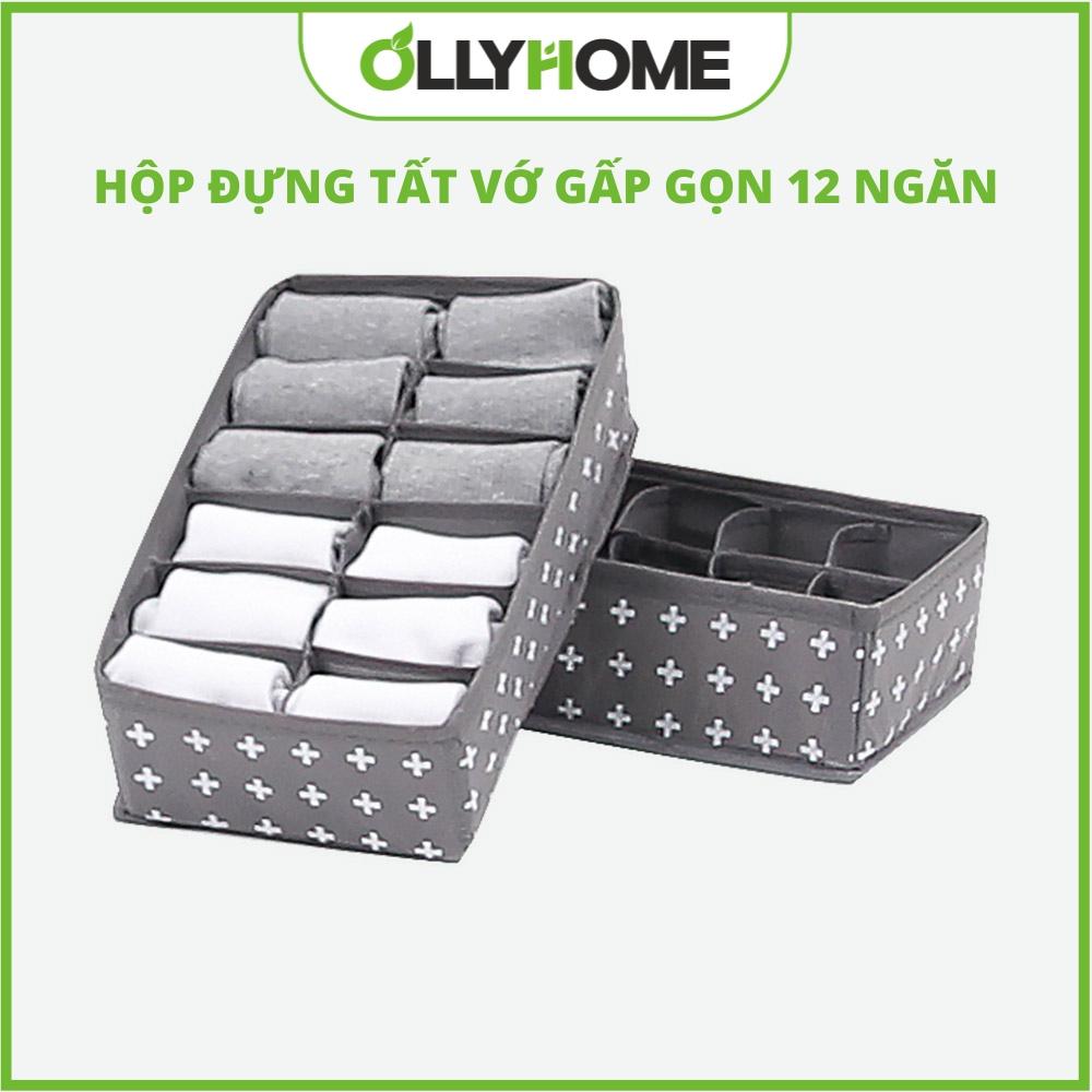 Hộp đựng đồ lót tất vớ tiện dụng 12 ngăn Ollyhome, Túi vải đựng quần áo, Hộp vải xếp quần áo gọn gàng