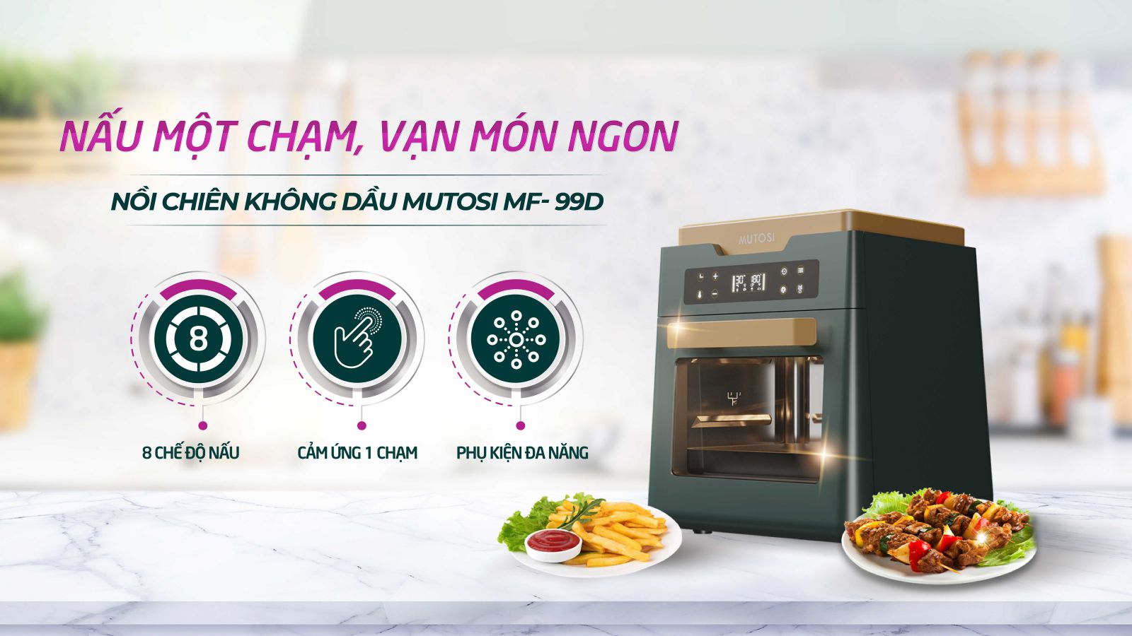 Nồi chiên không dầu Mutosi MF-99D dung tích 12 Lít - Công nghệ nhật bản - Hàng chính hãng