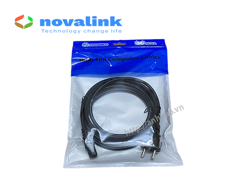 Dây nguồn 2 chân đầu tròn dài 3M Novalink NV-53008A dùng cho PC, UPS, màn hình.. tiết diện lõi đồng 3 x 1.0mm, tiêu chuẩn UL. Hàng chính hãng