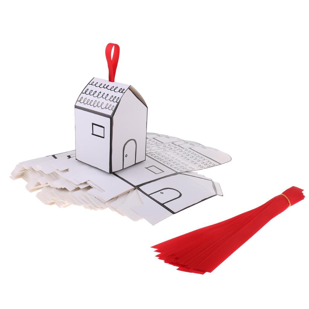 50 Pieces Wedding Baby Shower Party Favors House Candy Gift Boxes Red Ribbon
