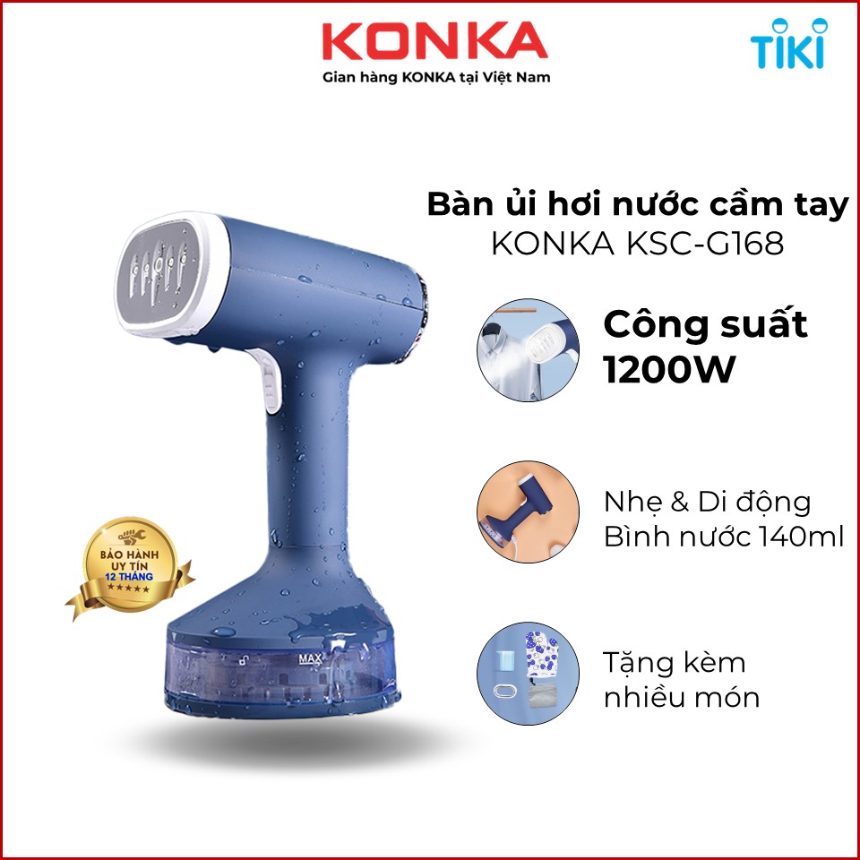 Bàn ủi hơi nước cầm tay Konka KSC-G168, bàn ủi công suất cao 1200W, hơi nước mạnh, hàng chính hãng bảo hành 12 tháng.