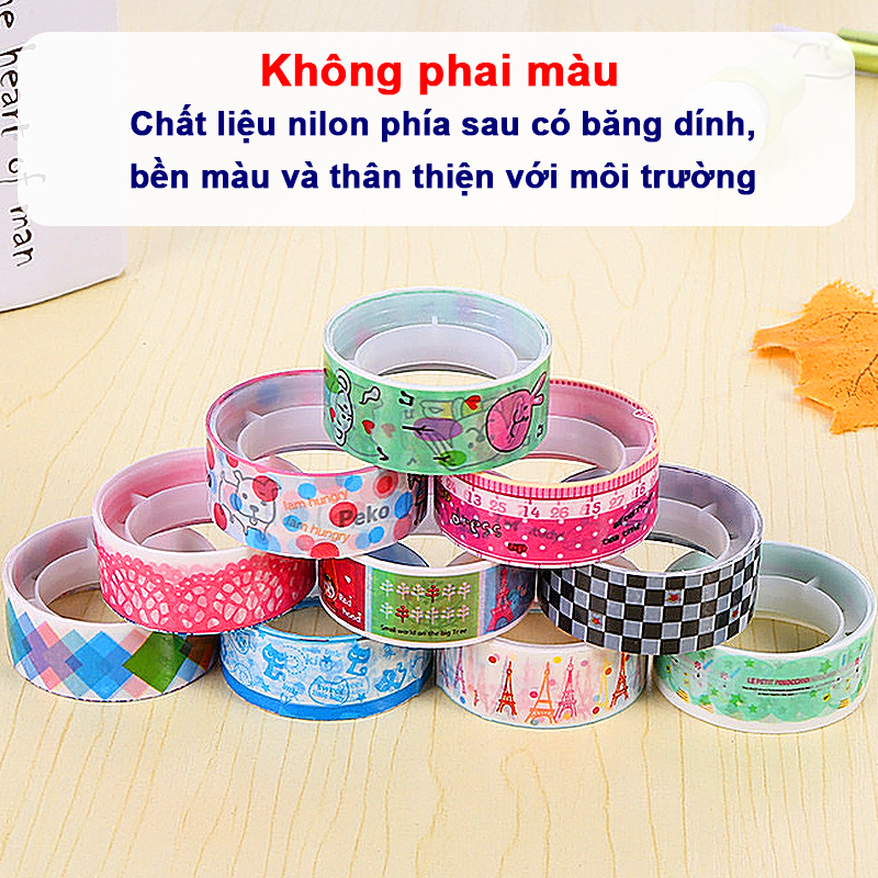 Set 10 cuộn băng keo trang trí đủ họa tiết hoạt hình nhiều màu sắc đáng yêu – H023