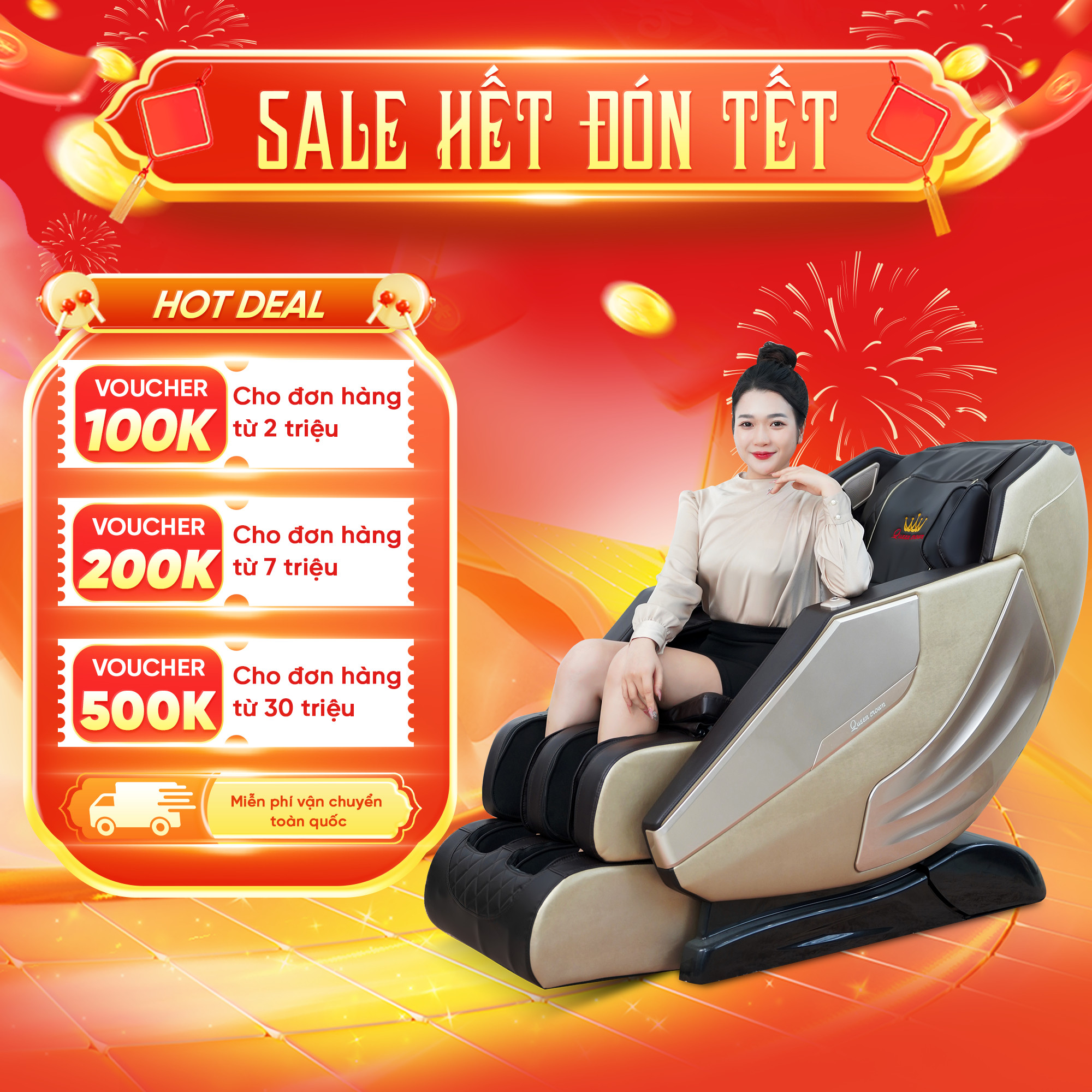 Ghế massage 4D Queen Crown QC S450 hiện đại bậc nhất