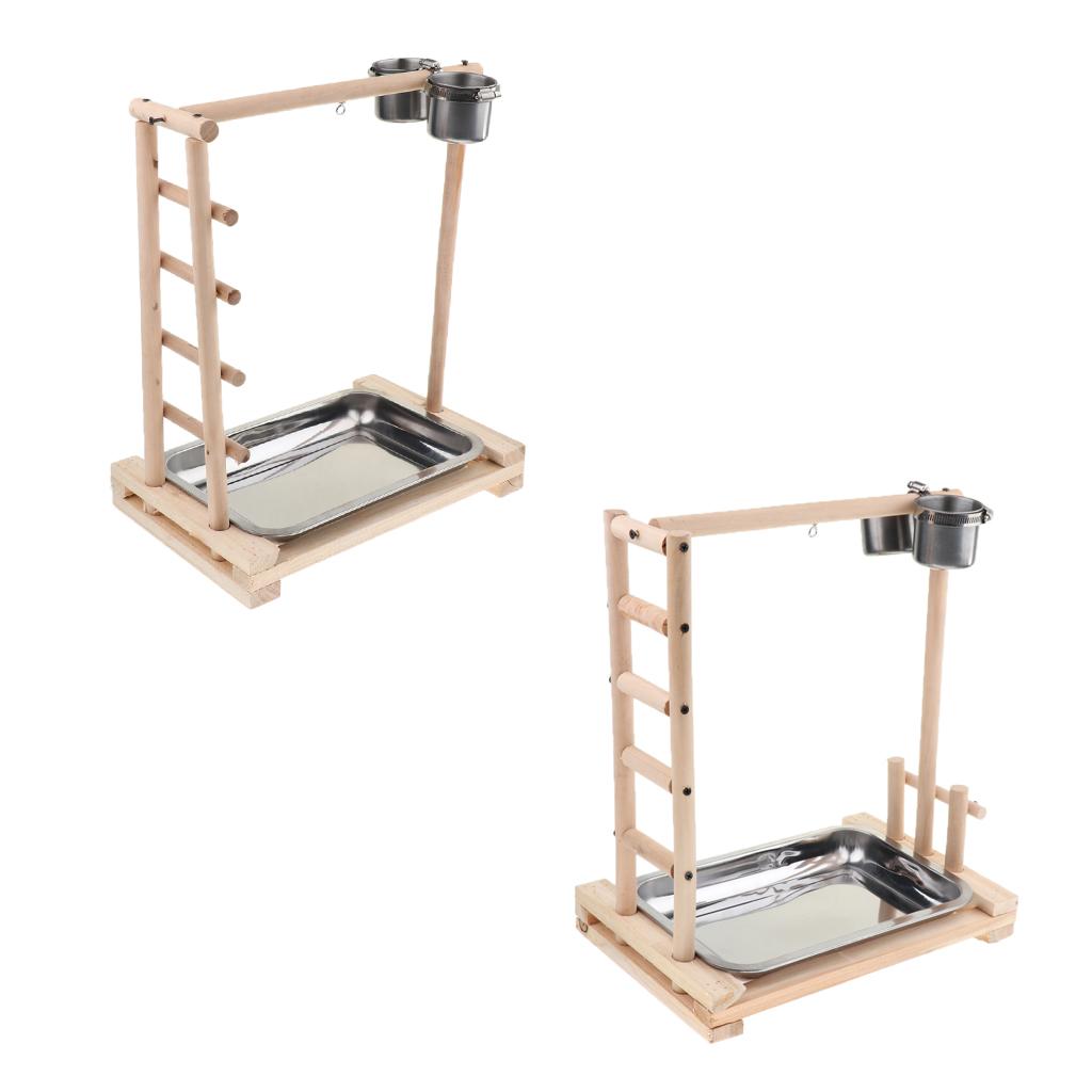 Parrot Bird Playground Perch Gym with Ladder Cups Exercise & Playing