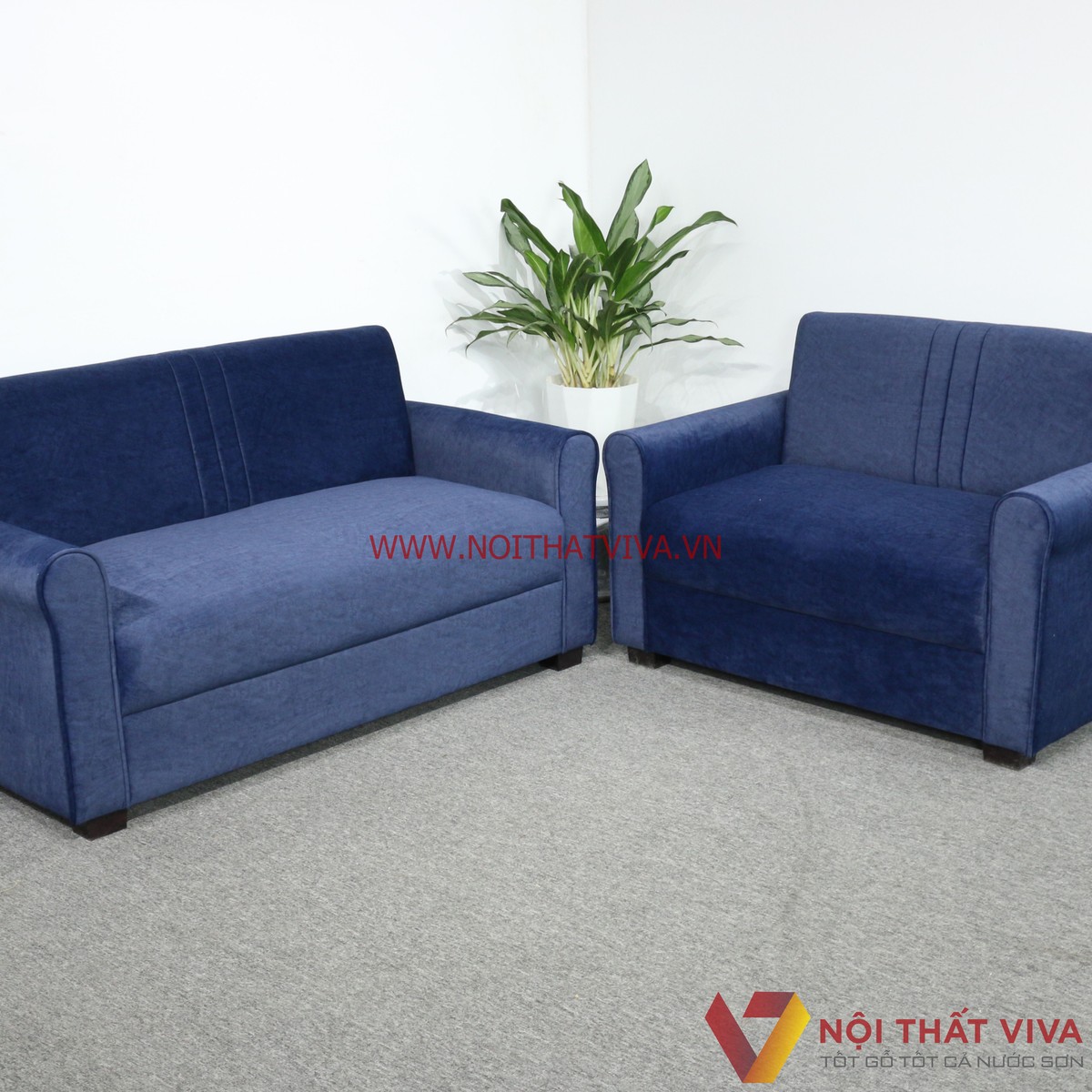 Bộ Sofa Góc Bọc Nhung Màu Xanh Dương Đẹp Hiện Đại Giá Rẻ