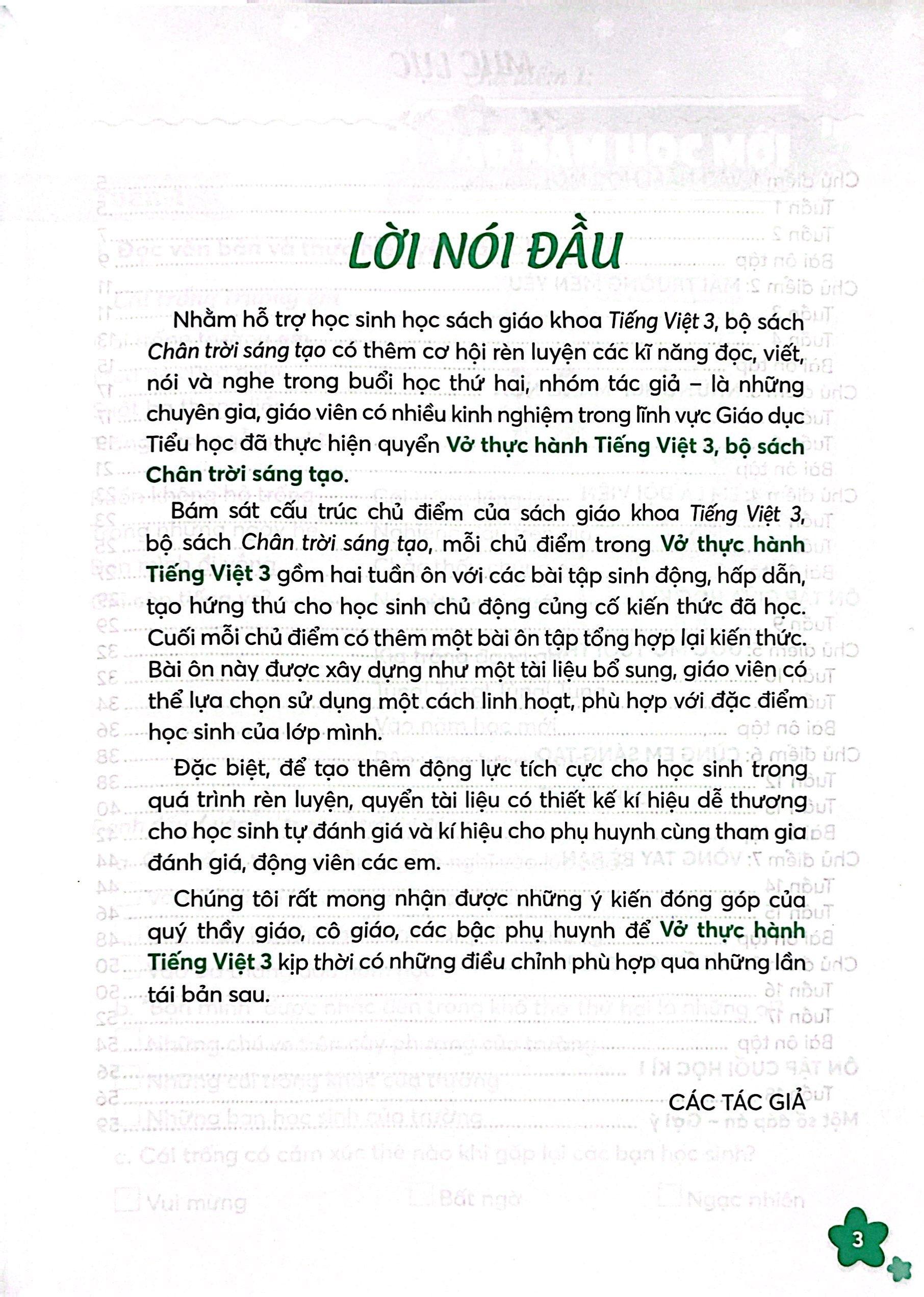 Vở Thực Hành Tiếng Việt 3 - Tập 1 (Chân Trời Sáng Tạo) (2022)