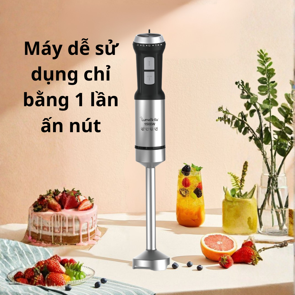 Máy xay cầm tay đa năng Lumabella LB-52020 công suất 1500W, lưỡi dao sắc bén xay nhuyễn mọi thực phẩm - HÀNG CHÍNH HÃNG