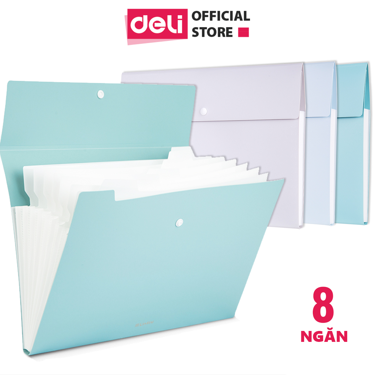 Cặp đựng tài liệu A4 Deli - 8 ngăn phân trang - file lưu trữ tài liệu - linfini - Xanh Dương / Trắng - 72456