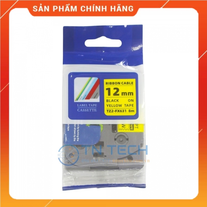 Nhãn In Tz2-FX631 - Đen nền vàng 12mm x 8m - Dùng cho máy in BROTHER - AIMO - PUTY [Hàng Nhập Khẩu]