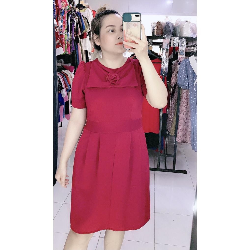 ĐẦM SUÔNG BIGSIZE CỔ PHỐI NƠ HOA HỒNG