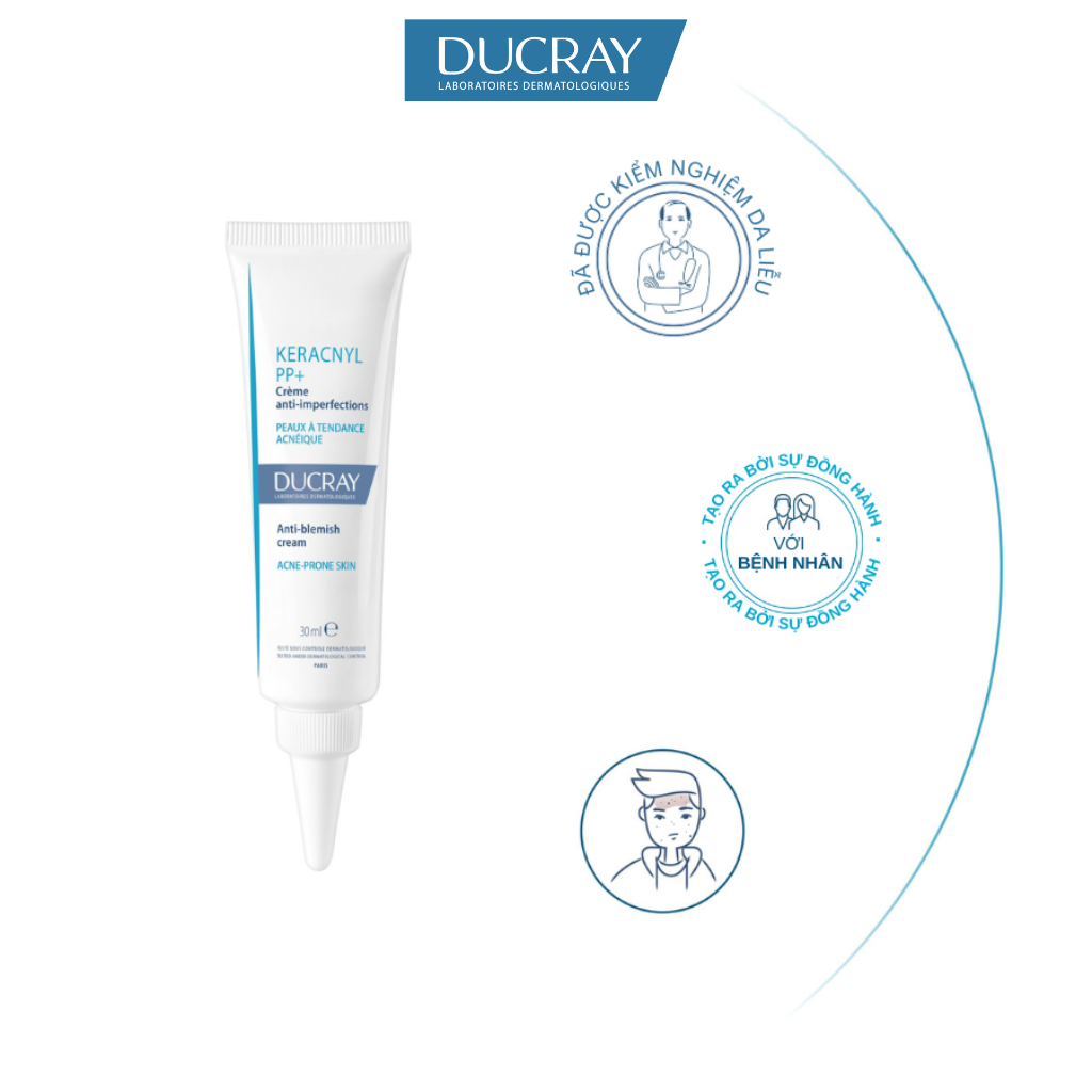 Kem ngừa mụn viêm &amp; thâm chuyên biệt dành cho da nhờn, tổn thương Ducray Keracnyl PP+ Anti-Blemish Cream 30ml