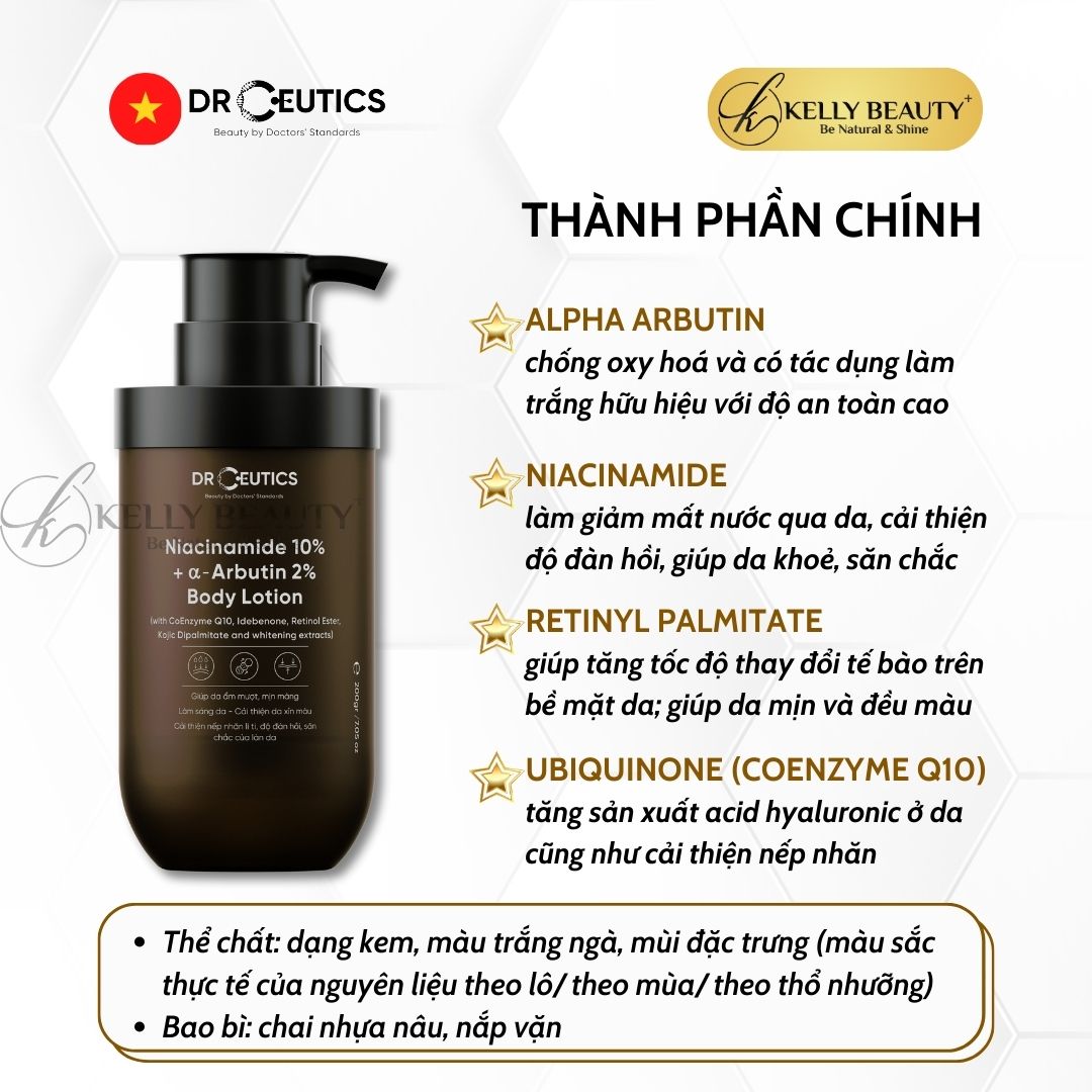 Sữa Dưỡng Thể Trắng Da DrCeutics Niacinamide 10% + Alpha Arbutin 2% Body Lotion | Kelly Beauty