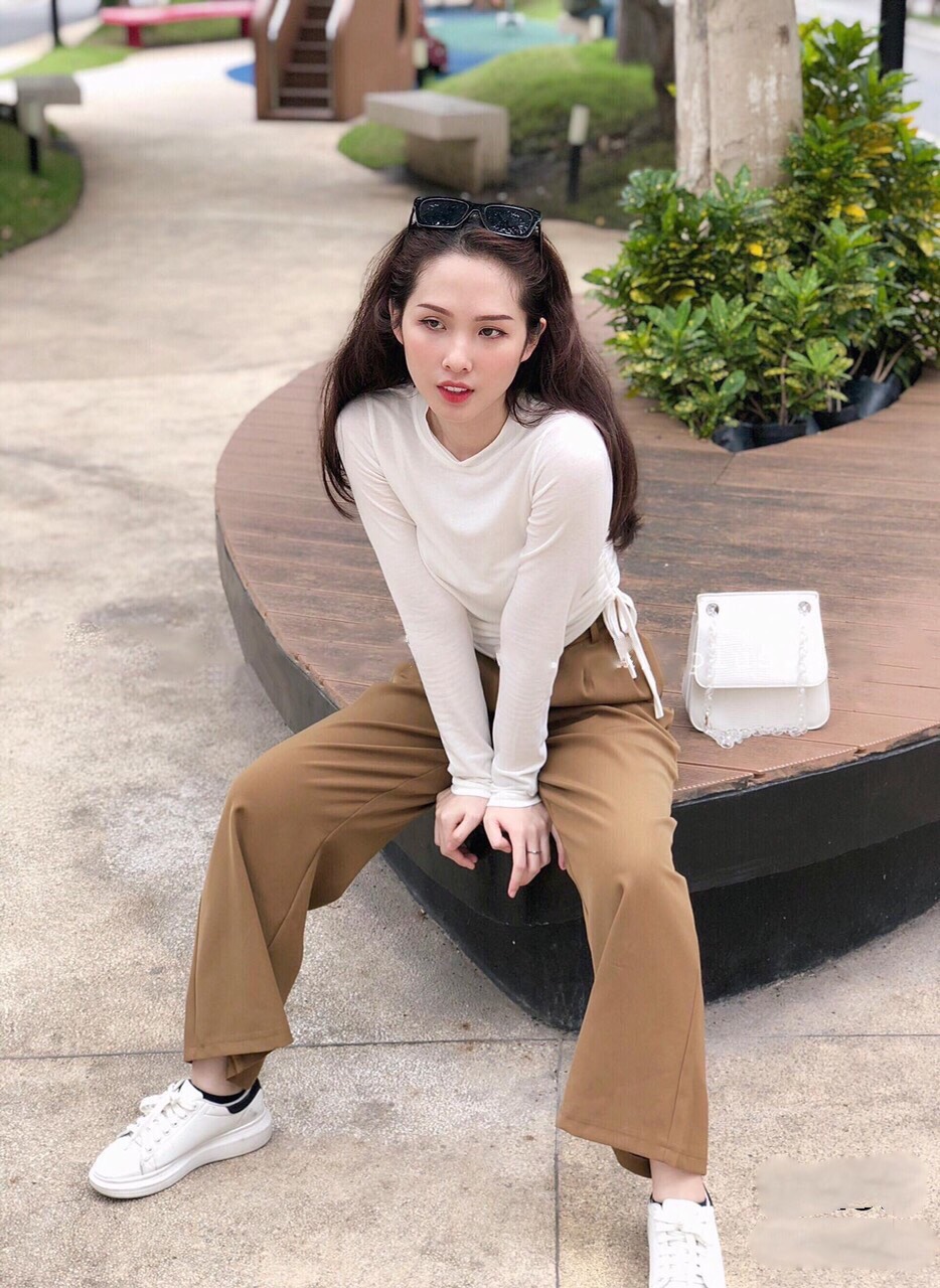 Quần Culottes Ống Rộng Dài Cài Nút