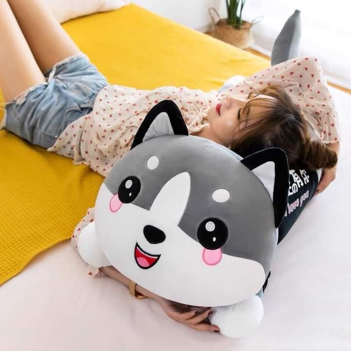 Gấu Bông Mèo Bi Xám size 1m1/1m4, Gấu Ôm Mèo Husky Mèo Bông Siêu To Khổng Lồ Siêu Êm Mịn