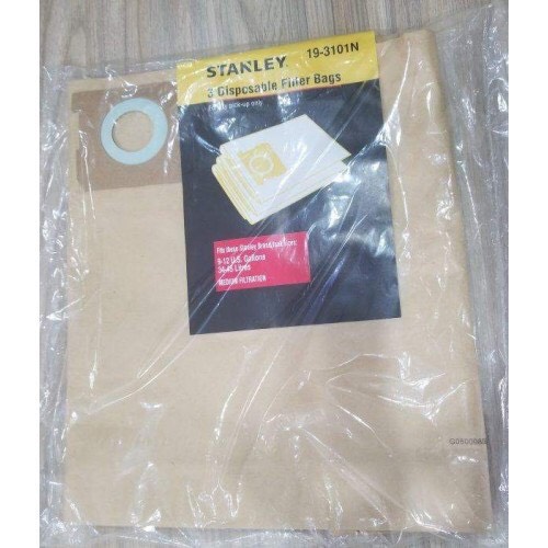 Bộ 3 Túi Giấy Stanley 19-3101N Dùng Cho Máy Hút Bụi Stanley SL19199P, SL19156, SL19501P-12A, SL19501-12B - Hàng chính hãng