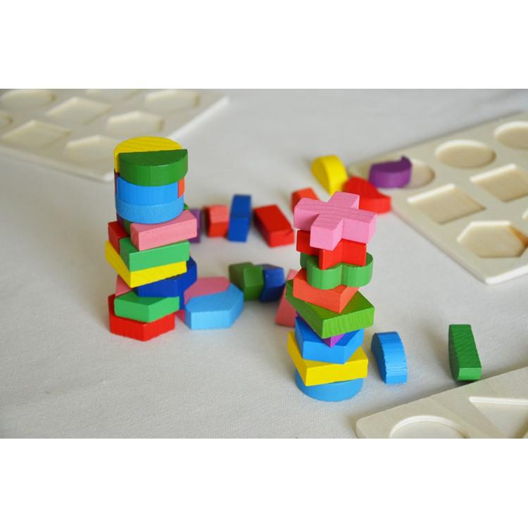 ĐỒ CHƠI XẾP HÌNH BẰNG GỖ, BỘ 3 BẢNG GHÉP HÌNH HỌC, GIÁO CỤ MONTESSORI ĐỒ CHƠI KHOA HỌC