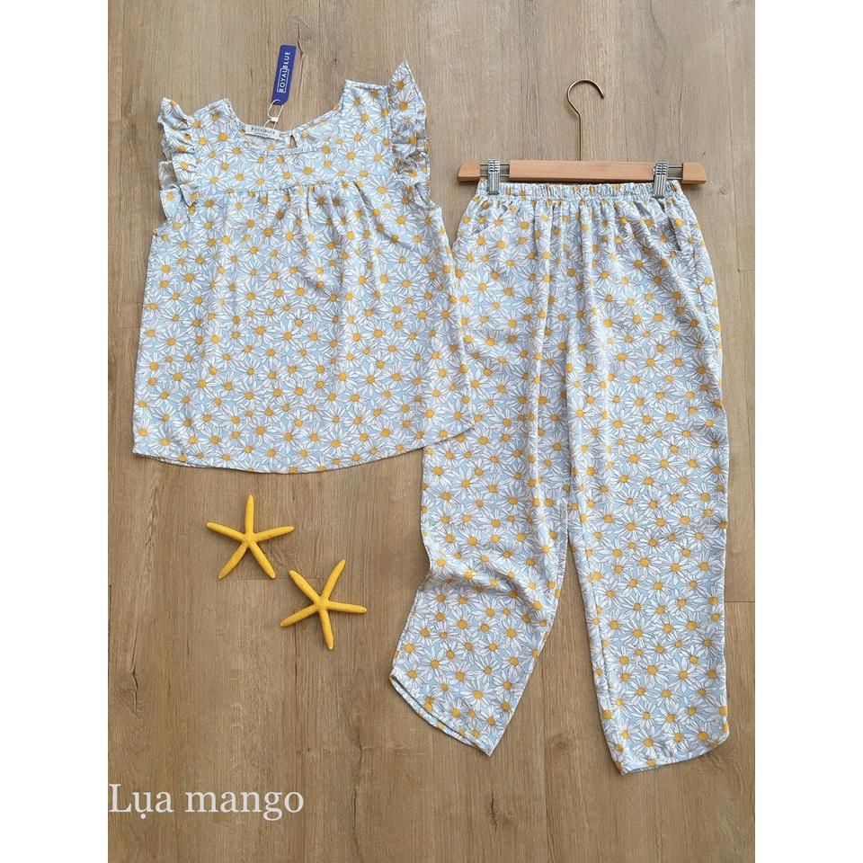 Bộ Mặc Nhà Cho Nữ Chất Lụa Mềm Mát Quần Dài 9 Tấc Áo Cánh Tiên Xinh Xắn