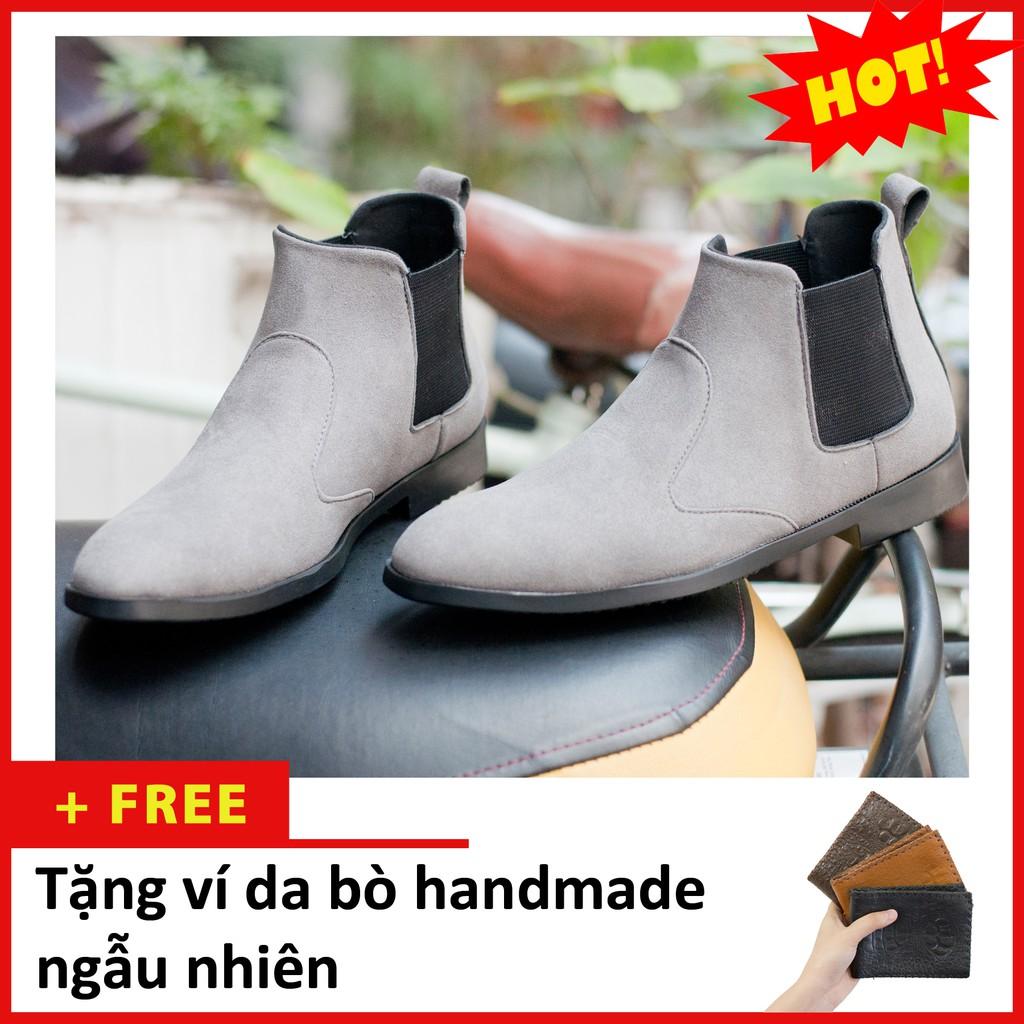 Giày Chelsea Boot Nam Cổ Chun Da Búc Xám Phong Cách Hàn Quốc - CB520-bucxamhun (V)