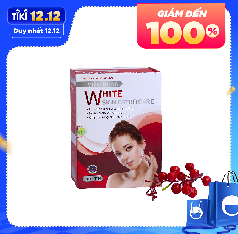 Viên Uống Trắng Da White Skin Estro Care Chính Hãng Chống Lão Hoá Da Hỗ Trợ Giảm Thâm Nám Tàn Nhang Cấp Dưỡng Ẩm Tăng Nội Tiết Tố Nữ Trắng Da Mặt Body: Tinh Chất Hoa Anh Thảo, Collagen, Vitamin E, Sữa Ong Chúa - Vien Uong Trang Da An Toàn và Hiệu Quả