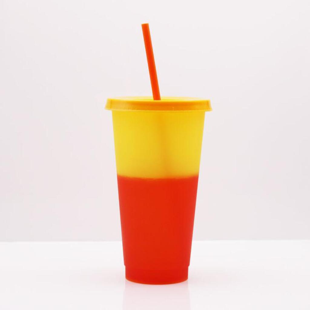3X 5 Pack 720ml Color Changing Cups Plastic Cold Beverage Cups Mugs with Lids