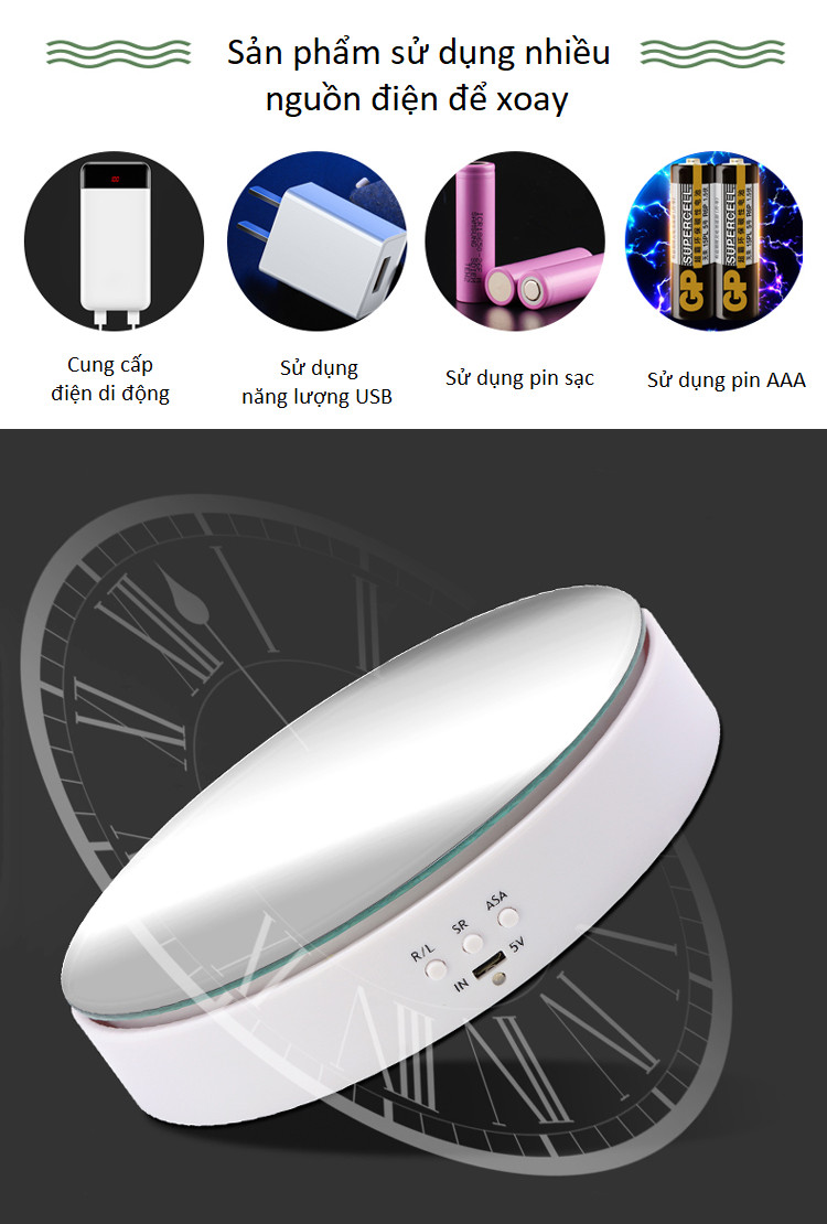 Đế xoay 360 độ mặt gương trưng bày trang sức, đồ cổ, phong thủy cao cấp - Tặng móc khóa tô vít đa năng 3in1