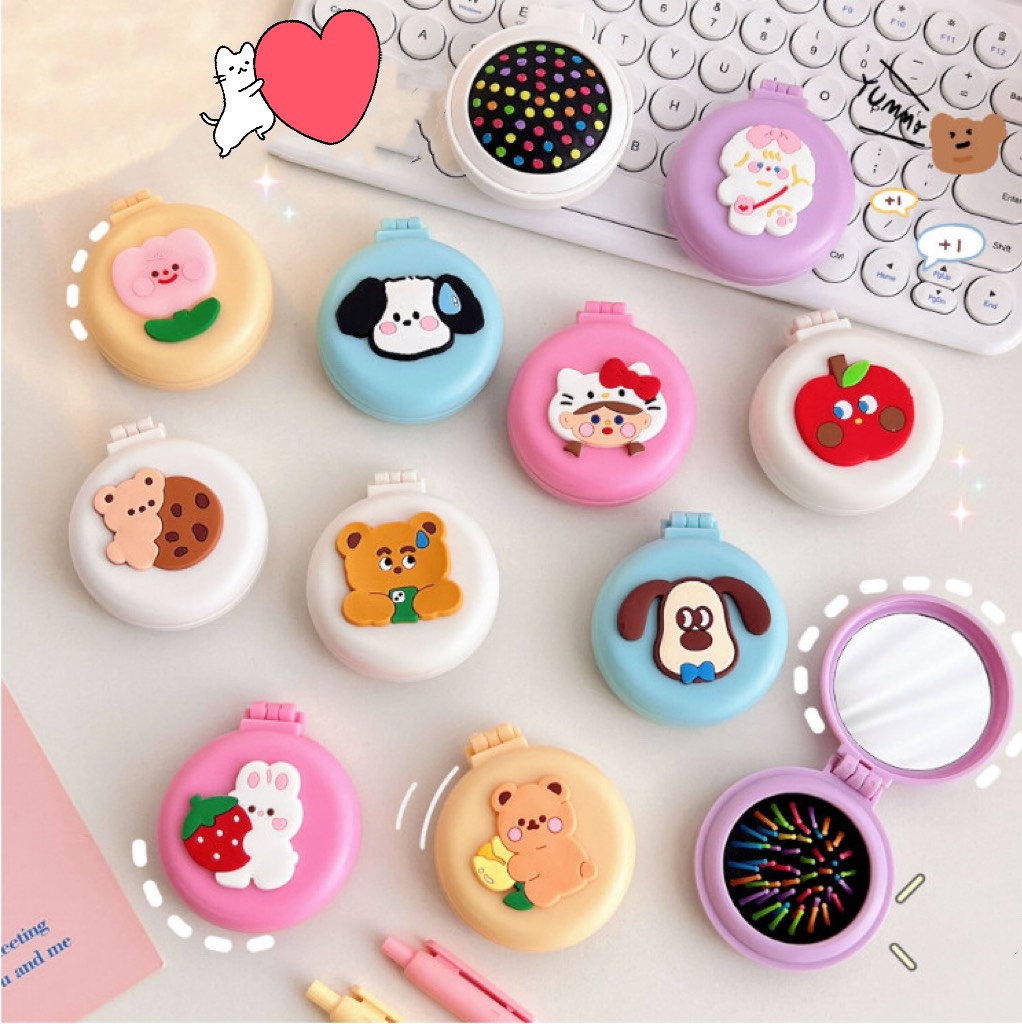 Gương mini kèm lược cầm tay cute trang điểm chải tóc 2 mặt tiện lợi nhiều màu quà tặng dễ thương học sinh nữ giá rẻ