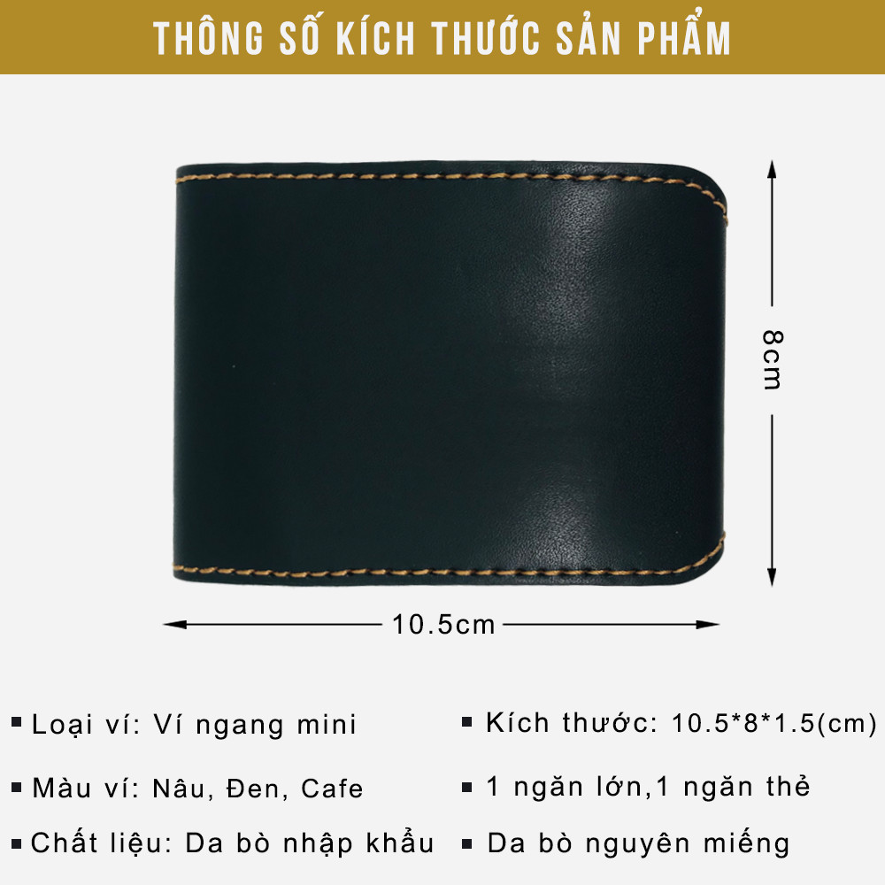 Ví Sen Cách Điệu Da Bò Thật, Bóp Mini Unisex Thời Trang, Nhỏ Gọn VS19-01