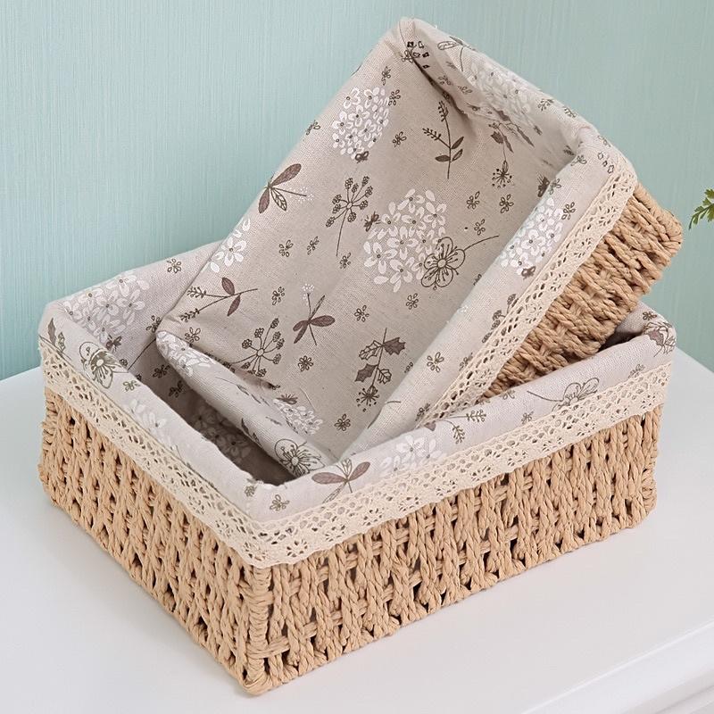 Khay chữ nhật cói ,giỏ cói ,khay đựng đồ dùng đa năng có lót vải - bamboo basket