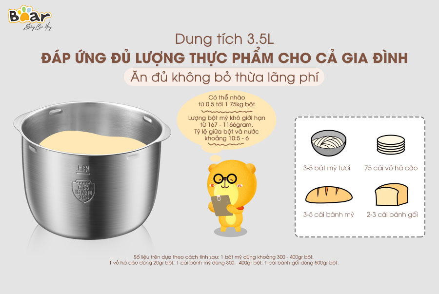 Máy Nhào Ủ Bột, Máy Làm Bánh Mỳ BEAR HMJ-A35M Dung Tích 3.5 Lít Công Suất 120 W - Hàng Chính Hãng