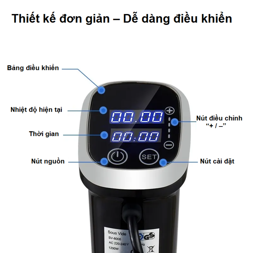 Máy nấu chậm Sous vide BioloMix SV-8008 Công suất 1200W Điều khiển màn hình LED - HÀNG NHẬP KHẨU