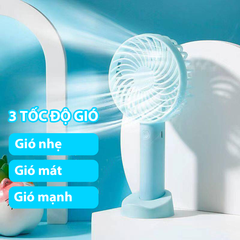 Quạt cầm tay mini tích điện dung tích pin 1200mAh sạc nhanh USB 3 màu hàng chính hãng - QMN01