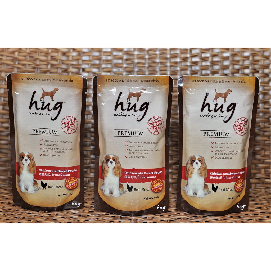 Pate Hug cho chó mọi lứa tuổi vị Gà và Khoai Lang Gói 120g - Bao Bì Chính Hãng