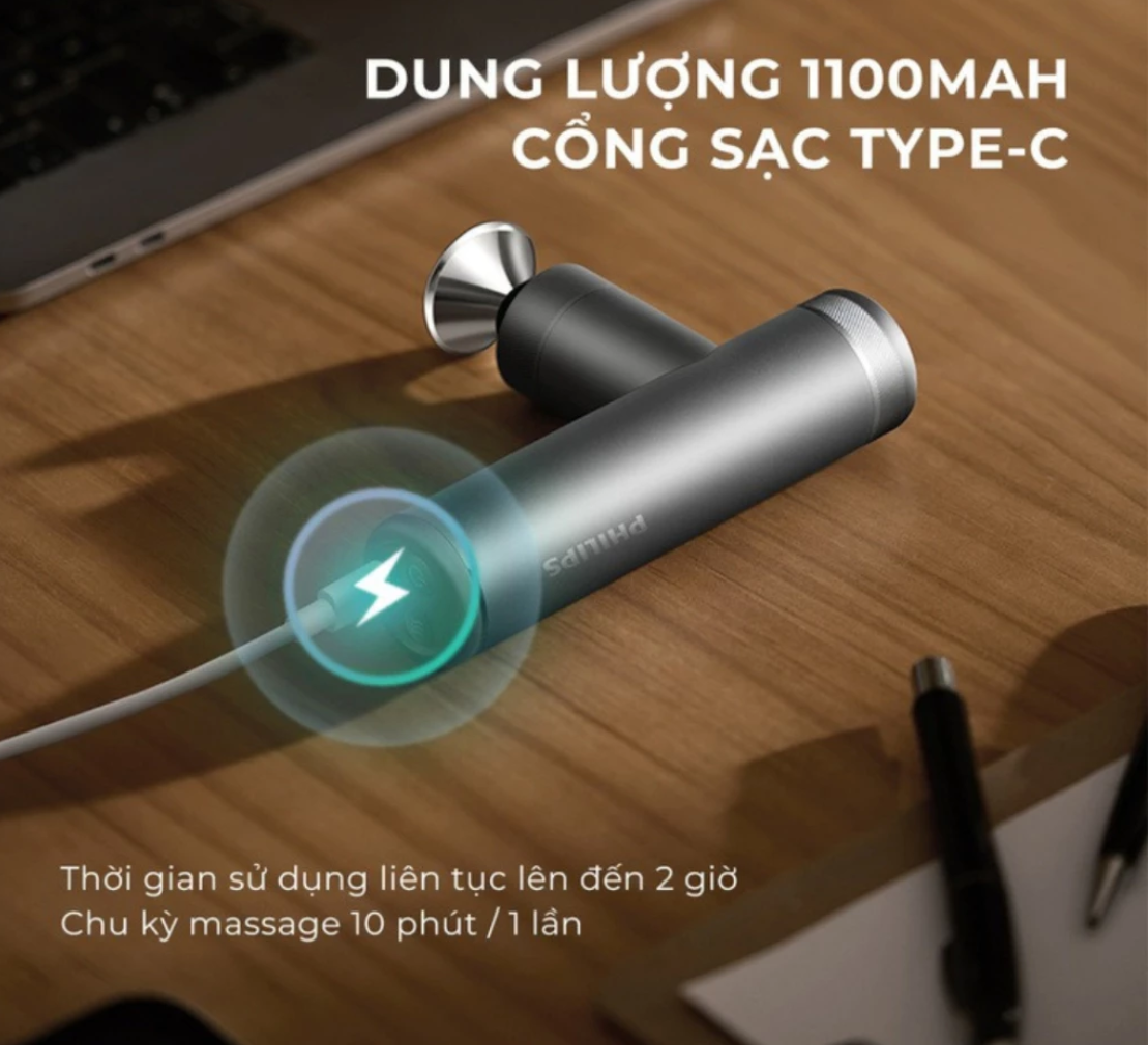 Máy Massage Cầm Tay Philips PPM7307 - Chườm Nóng - 4 Đầu Massage Đa Năng - Hàng chính hãng