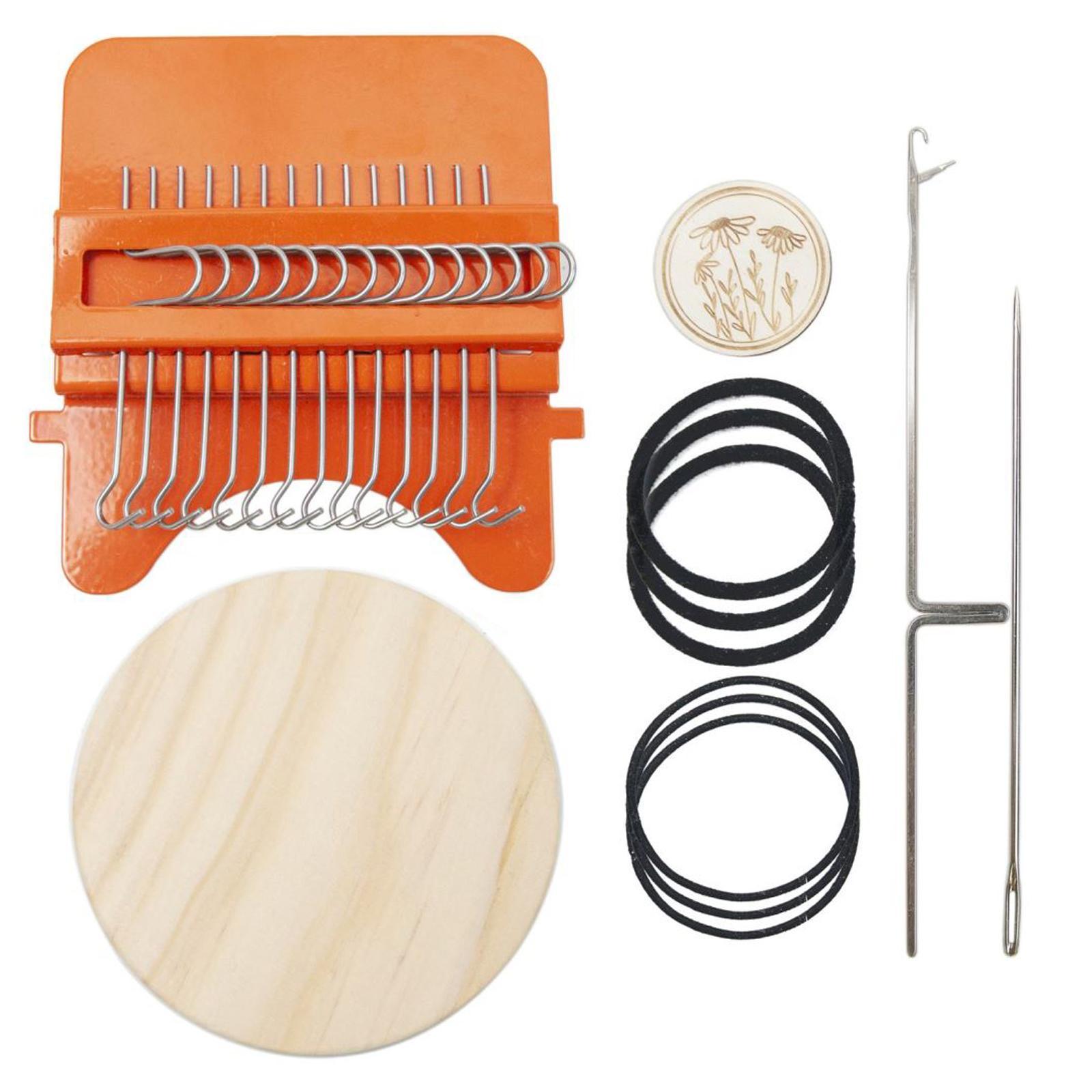 Darning Knitting 12Hooks Portable Mini Durable with Wooden Disc Weave Tool for Beginners