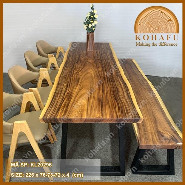 Mặt bàn gỗ me tây nguyên tấm, uốn lượn tự nhiên KL20296 - Dài 226 x Rộng x Dày 4