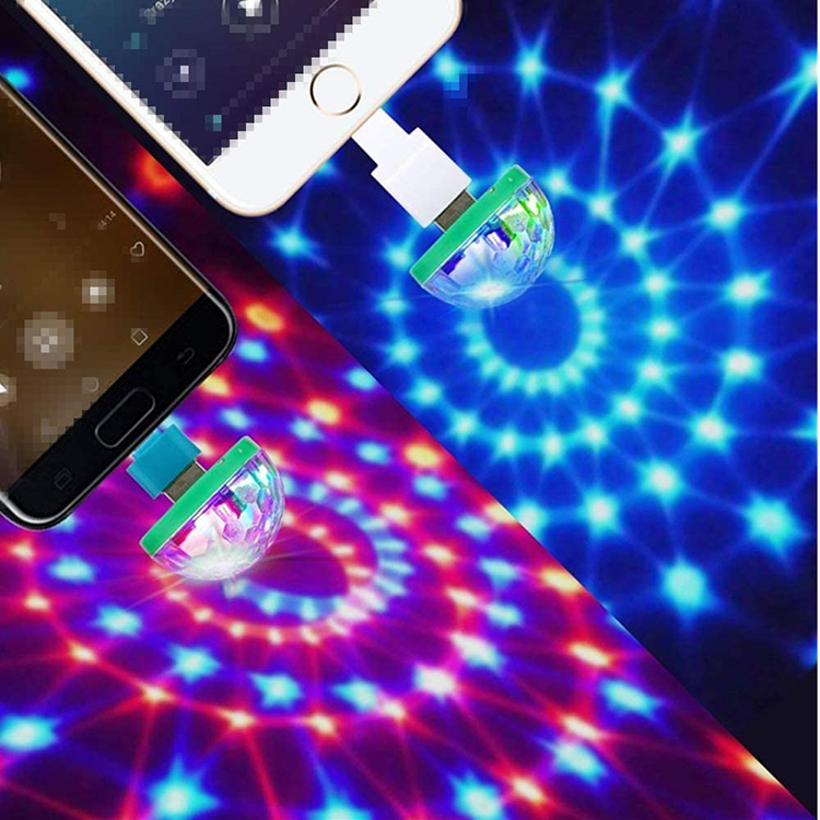 Đèn led DJ quán bar vũ trường điều khiển ánh sáng theo giai điệu nhạc có 3 đầu nối dùng được cho tất cả các dòng điện thoại