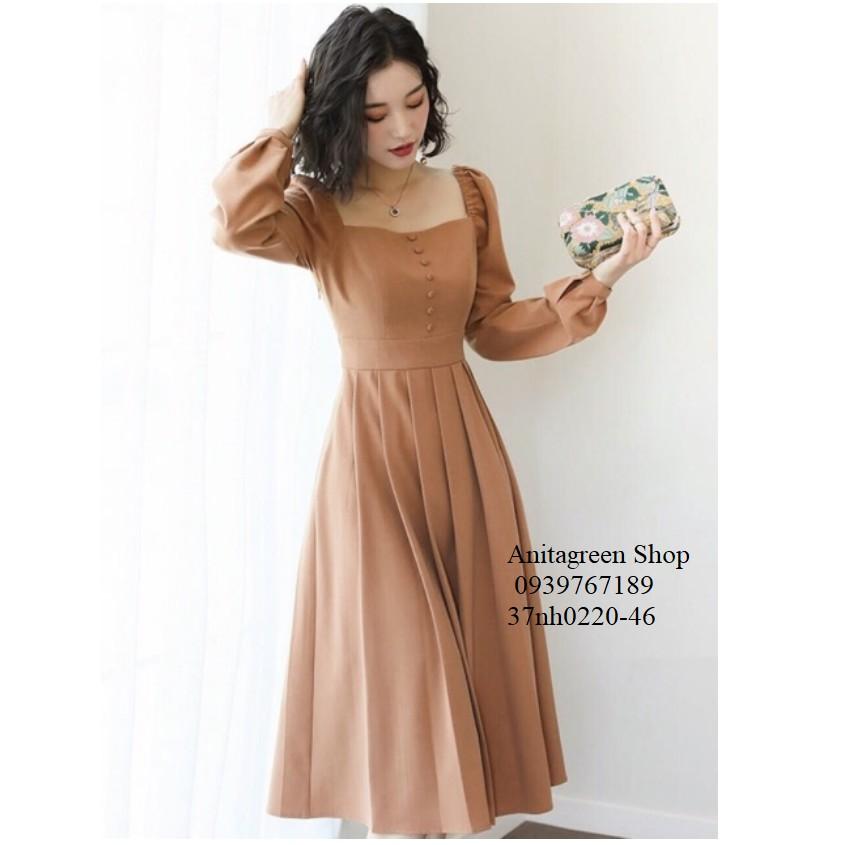 37nh0220-ĐẦM CỔ VUÔNG TAY DÀI 2 MÀU s-6xl