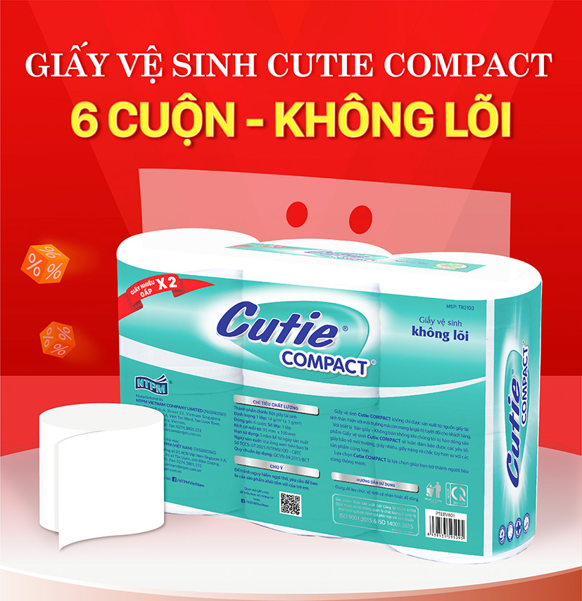 Giấy vệ sinh Cutie Compact không lõi - Combo 4 bịch