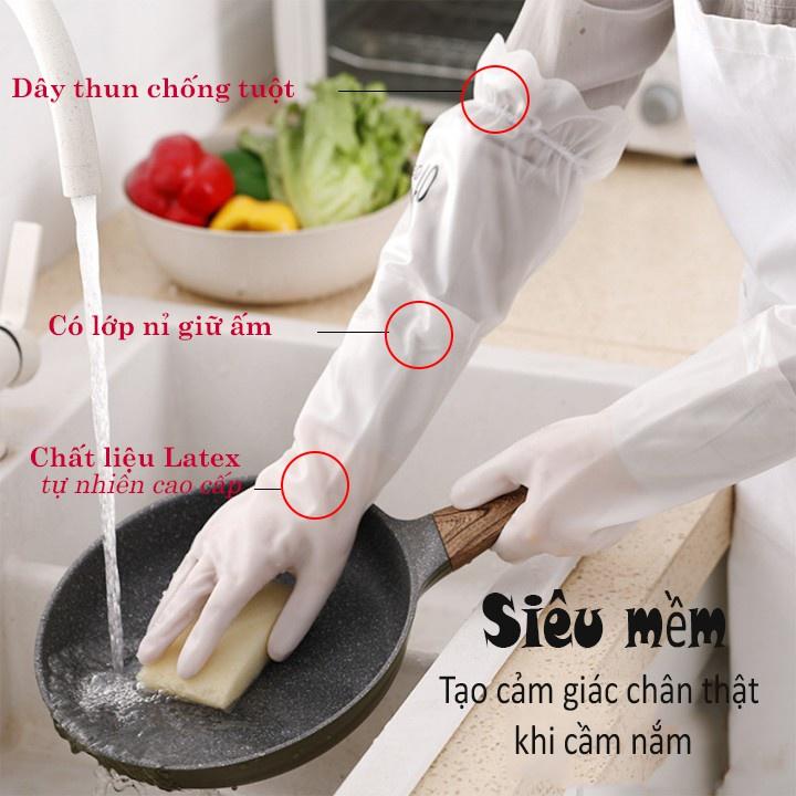 Găng tay cao su siêu dai dài siêu bền có thun chống tuột lót nỉ shop Movava GTCS3