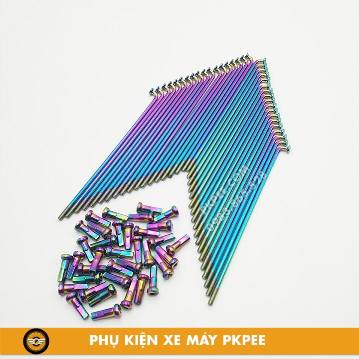 Bộ Căm Xe Máy 1 Bánh Xi Màu Đen Chân Vàng, Vàng Chân Đen, Titan 2 Line, 7 Màu, 7 Màu Thailan - PKPEE
