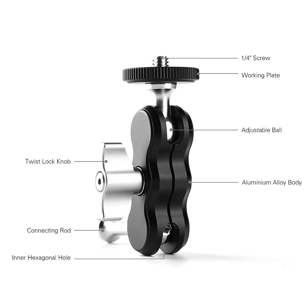 Bộ điều hợp kẹp gắn cánh tay hợp kim nhôm đa chức năng với đầu bi kép 1/4 inch vít