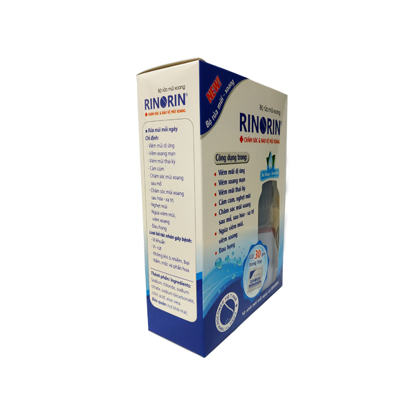 Bộ bình rửa mũi xoang thương hiệu RINORIN kèm 30 gói hỗn hợp cho người lớn và trẻ em dung tích 250ml