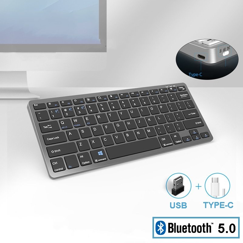 Bàn phím không dây mini W159C - pin sạc TypeC - đa kết nối bluetooth 5.0 + 3.0 + Usb wireless 2.4G