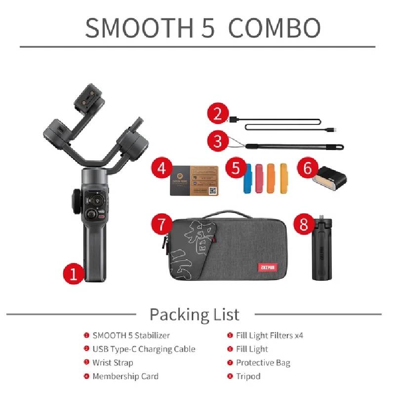 Tay cầm chống rung cho điện thoại Gimbal Zhiyun Smooth 5 Combo - Hàng Chính Hãng