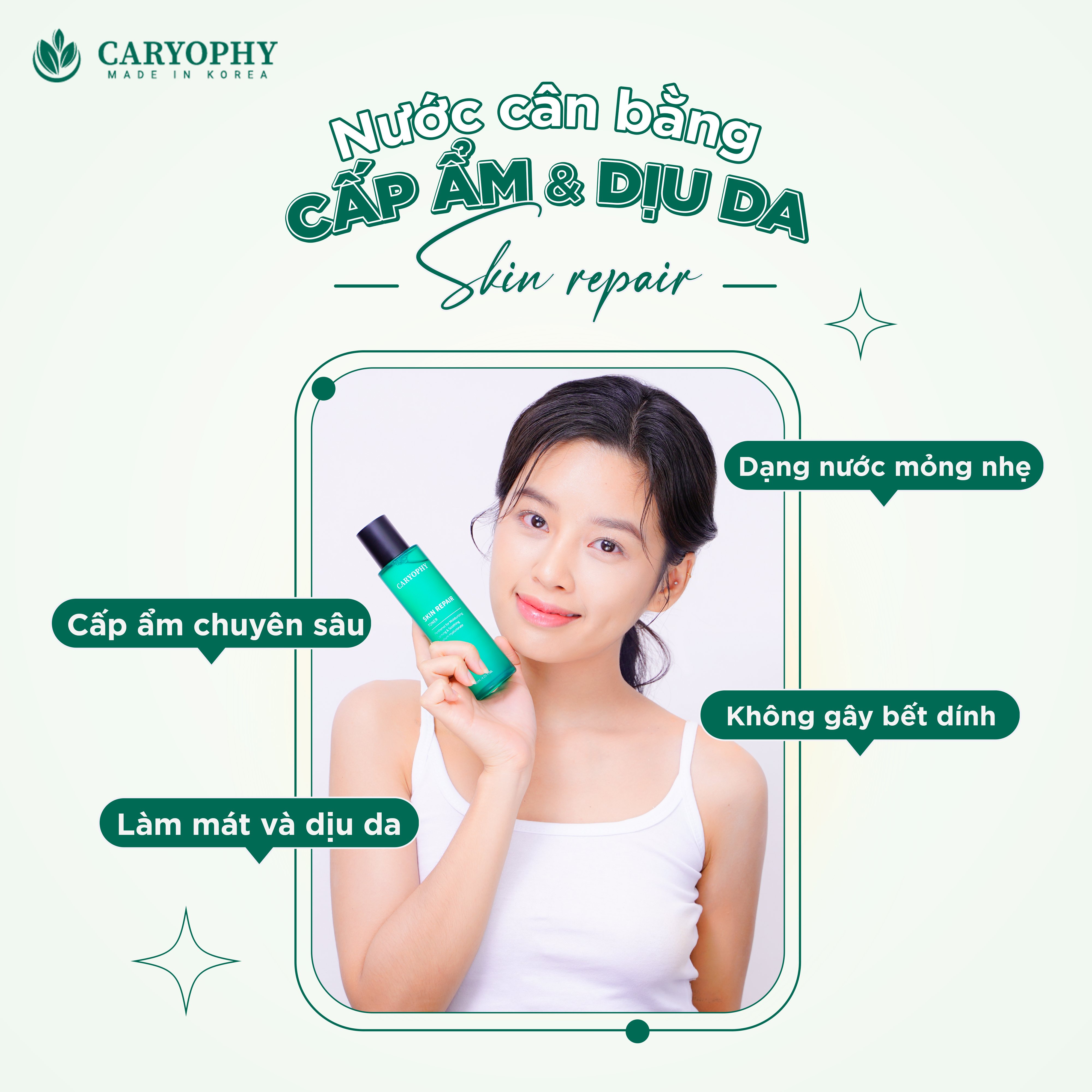 Nước Hoa Hồng Cấp Nước, Làm Dịu và Phục Hồi Da Caryophy Skin Repair Toner 120ml + Tặng kèm 1 Mặt Nạ Caryophy