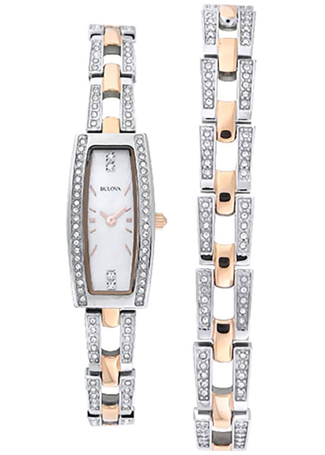 Đồng Hồ Nữ Bulova Đính Đá Swarovski Dây Thép Không Gỉ 98X110 - Mặt Xà Cừ