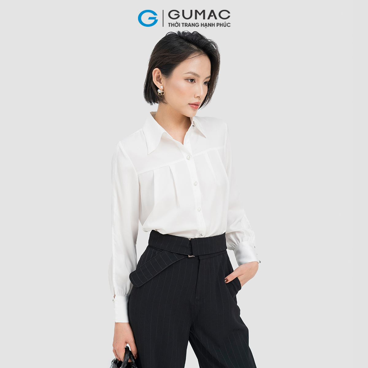 Áo sơ mi nữ tay dài xếp ly thanh lịch thời thượng GUMAC AD04018