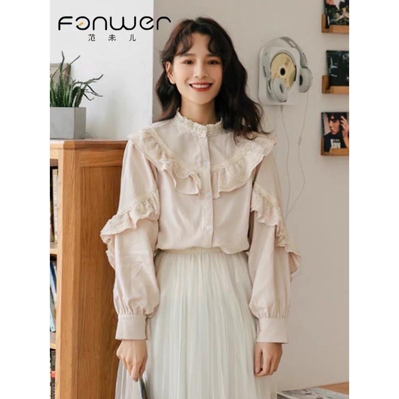 Áo babydoll tiểu thư - áo sơ mi viền bèo xinh xắn